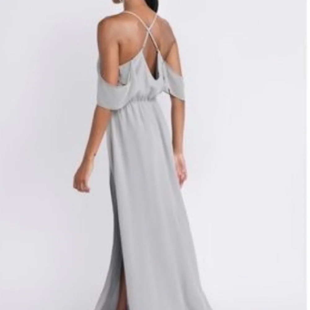 Tobi | NWT Gray Cold Shoulder Side Slit Blue Rhythm Tassel Strappy Maxi Dress S